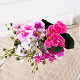 5 Pcs 14.5" Orchids Artificial Flowers Real Touch Artificial Phalaenopsis Flowers With 2 Bundles Leaves Artificial Orchid Stems For Home Garden Vase Potted Decor (Red)