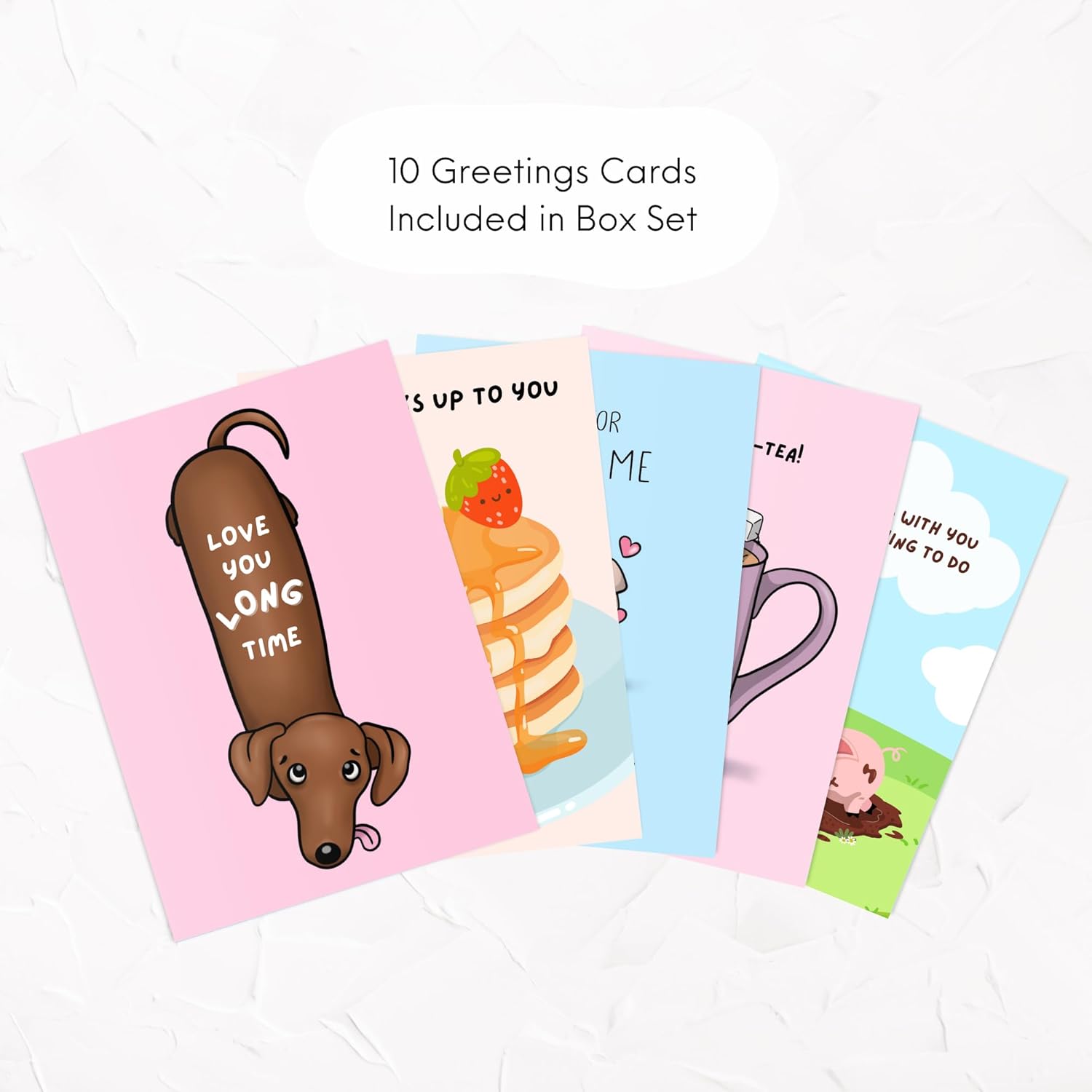 Cute Anniversary Card, Birthday Card For Her Him/Girlfriend Wife/Husband Boyfriend, Friendship Thank You Kawaii Greeting Card (10 Cards - Boxed Set Of 10 Cards - Cute/Funny)