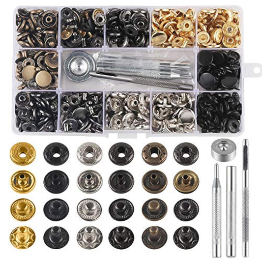 132 Sets Leather Snap Fasteners Kit, 12.5 Mm Metal Snaps Buttons Press