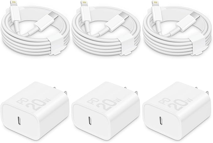 3 Pack 20W USB C Fast Charger with 6FT USB C to Lightning Cable Apple MFi Certified for iPhone 14 13 12 11 iPad
