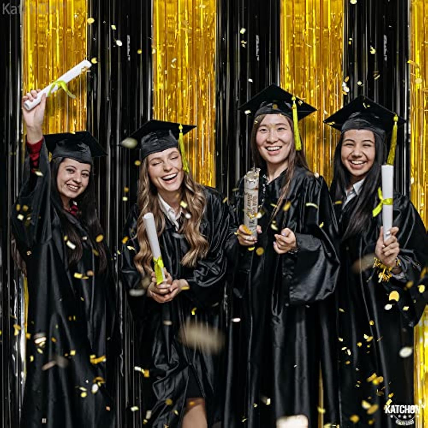 XL Black Gold Streamers 8x3.2ft Pack of 2 Party Backdrop Decor