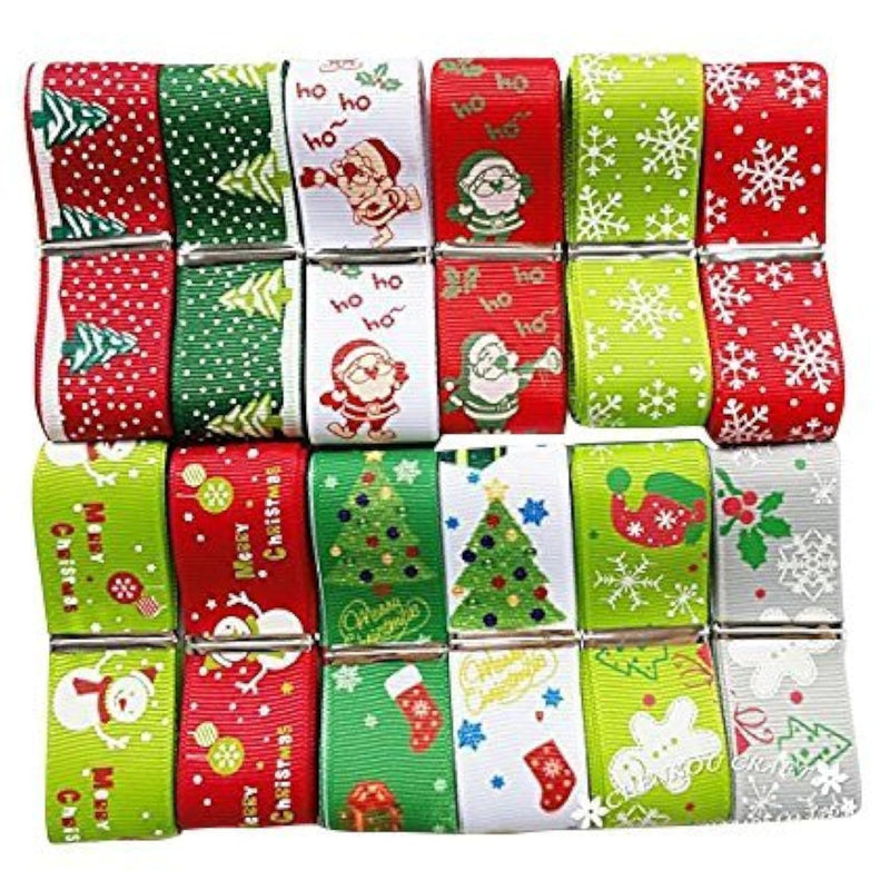 12Yards Merry Christmas Polyester Grosgrain Ribbon 1"(25Mm) Snowflake Claus Be