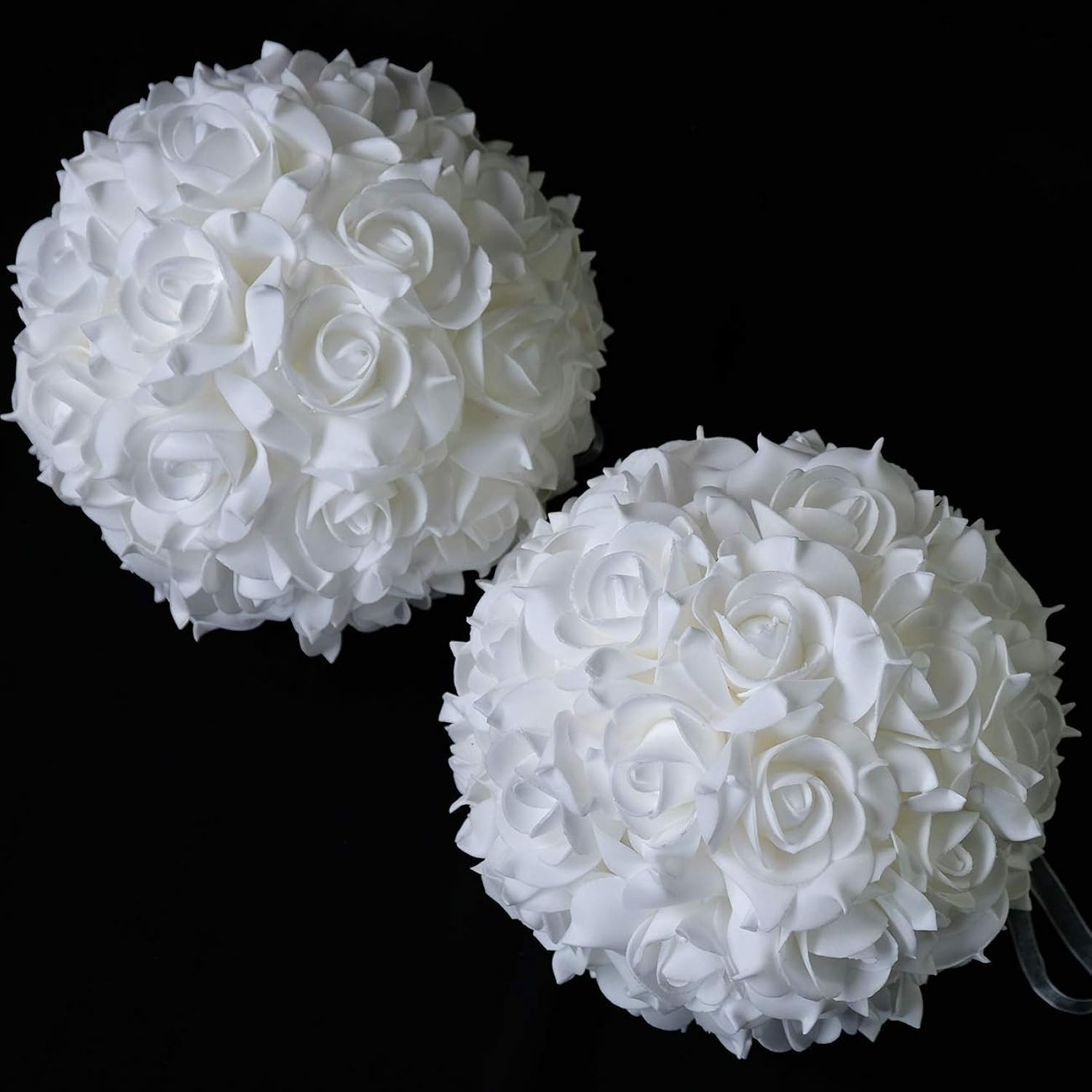 8 Inches Artificial Flowers Roses, Kissing Flower Balls, Diy Wedding Bouquets Party Home Decorations, Set Of 2, White
