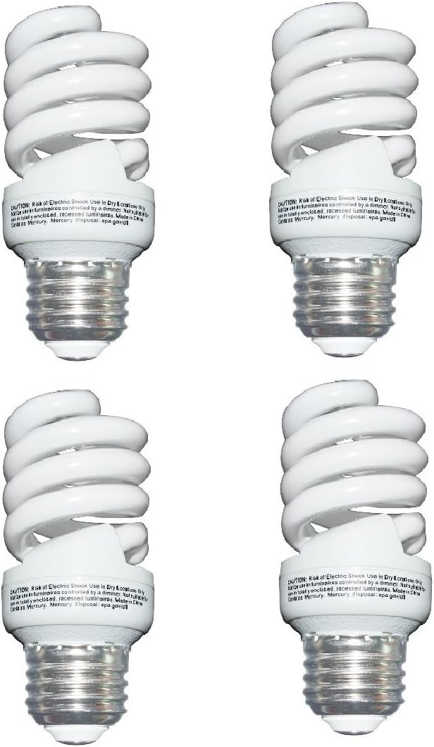 13W Spiral CFL Light Bulbs 60W Equivalent E26 Medium Base 2700K Soft White 1040 Lumens 4 Pack