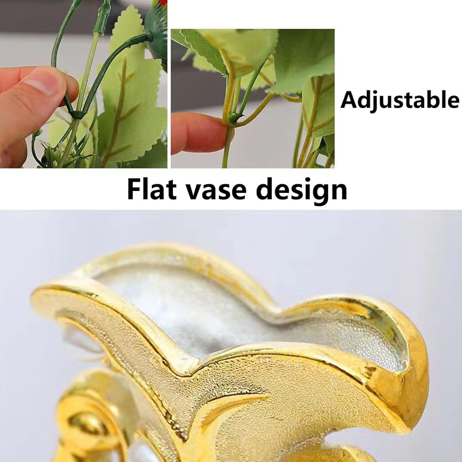 Fake Flowers In Vase,Mini Artificial Flower With Golden Ceramic Vase,Small Silk Roes Faux Flower Arrangements For Home Office Dining Table Centerpiece Coffee Table Decor (C Style,Blue-Bud)