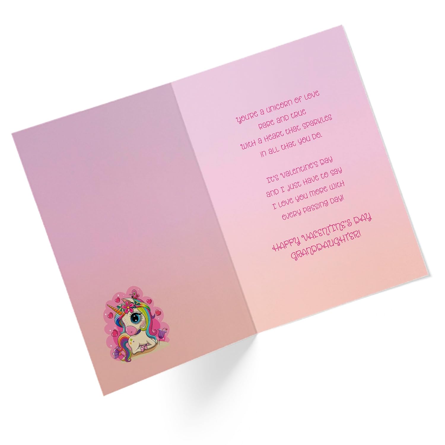 Valentines Day Card For Granddaughter | Rainbow Unicorn | Your Card Helps Animals In Need |5”X7.5” | Single Card + Envelope | Women Owned Small Business Made In Usa