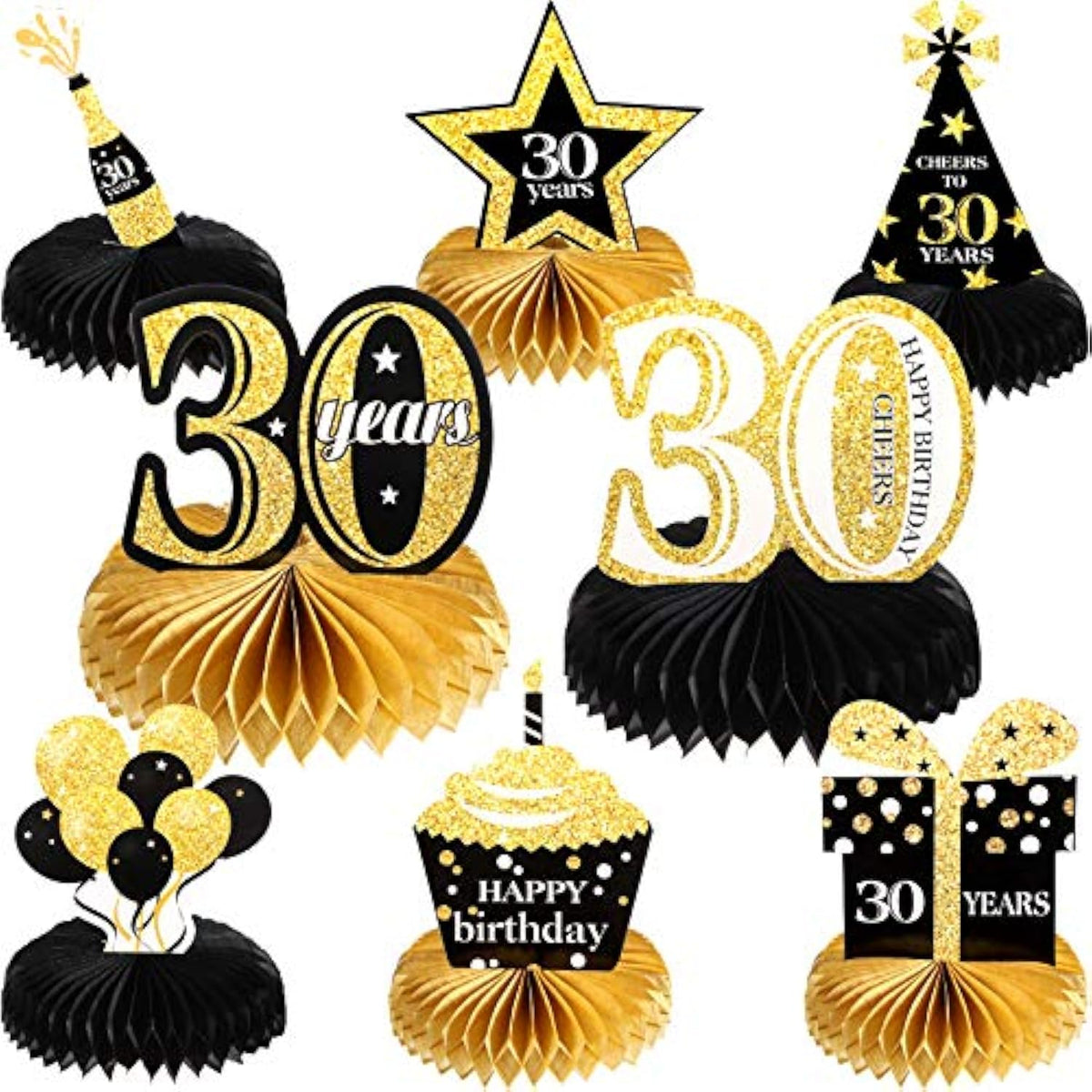 8 Pieces 30Th Birthday Decorations Honeycomb Centerpieces For Women Men Table Toppers 30Th Table Decorations For Thirty Years Birthday Party