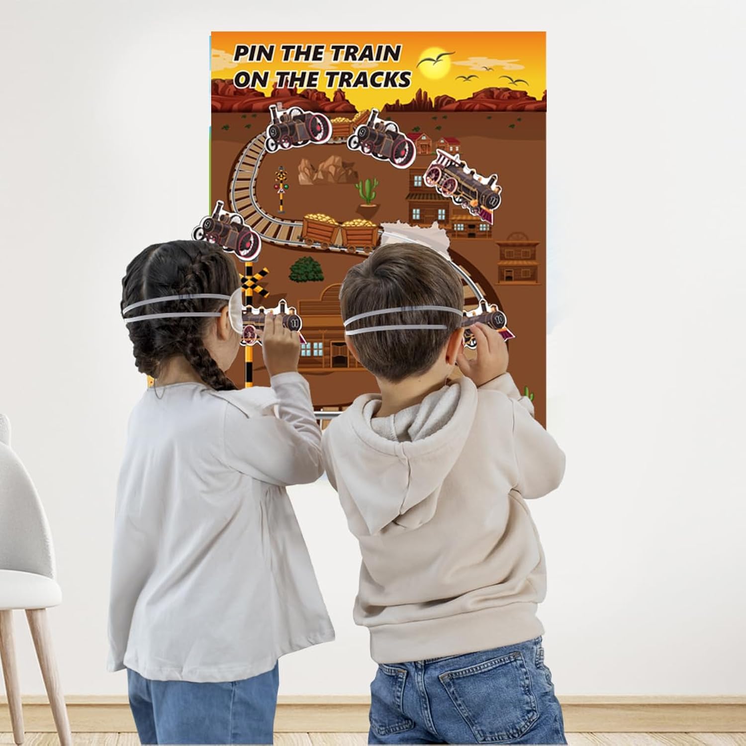 Train Party Games Supplies, Pin The Choo Choo On The Track Funny Game For Chugga Chugga Two Two Train Birthday Party Decorations Supplies