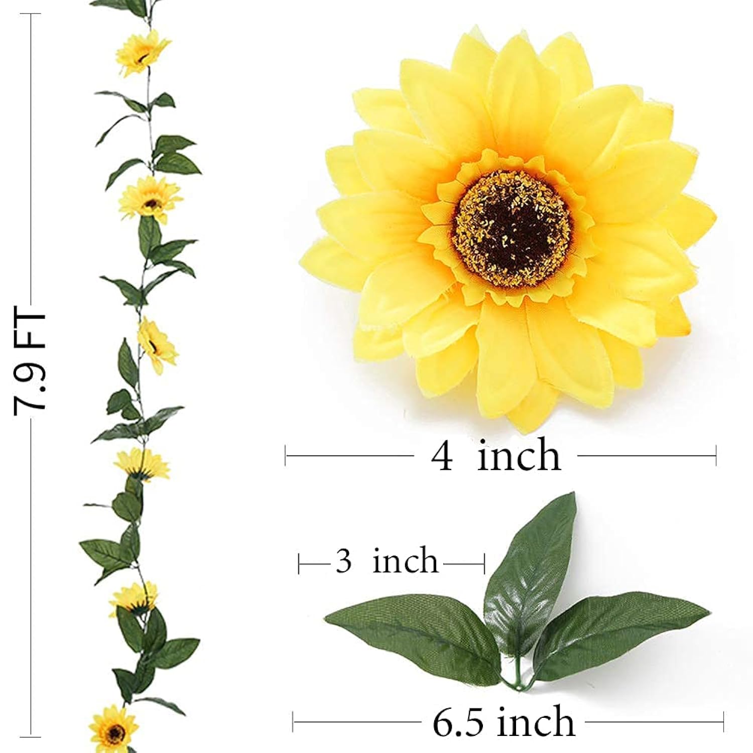 4 Pack Artificial Sunflower Garland Silk Sunflower Hanging Vine Garland With Flowers Green Leaves For Wedding Table Garden Craft Party Decoration