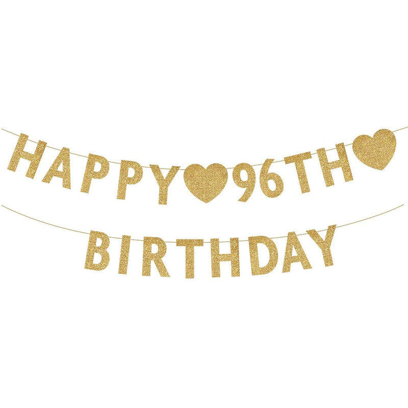 Gold Happy 96Th Birthday Banner, Glitter 96 Years Old Woman Or Man Par