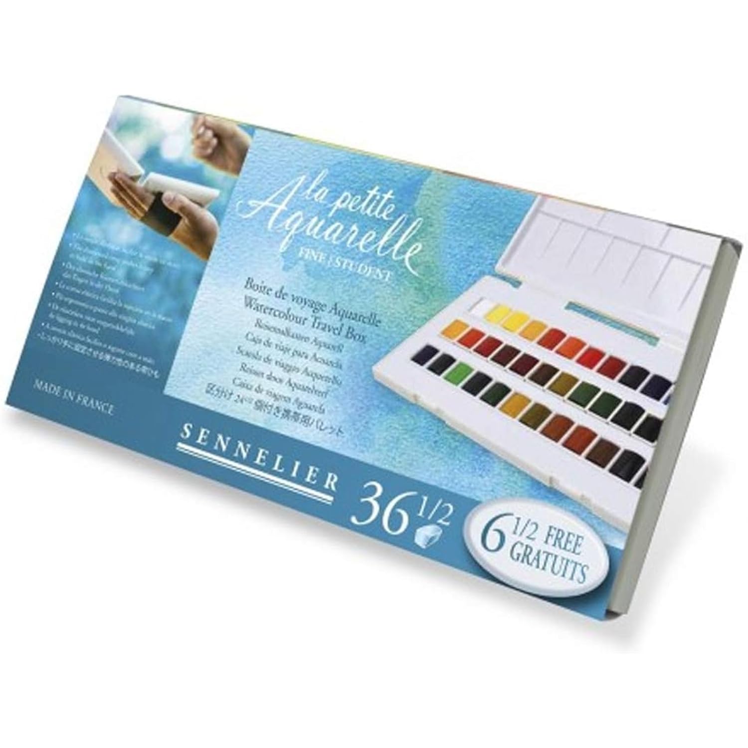 SENNELIER La Petite Aquarelle 36 Color Watercolor Travel Kit, Beginner & Student Half-Pan Painting Set with Portable Palette and Vibrant, Easy-Blend Colors