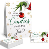 How Many Candies Are In The Jar Christmas Theme Party Sign, Snowflake Decorations Theme Party Card Kit (1 Sign & 50 Guessing Cards), Festive Activities Party Card-23