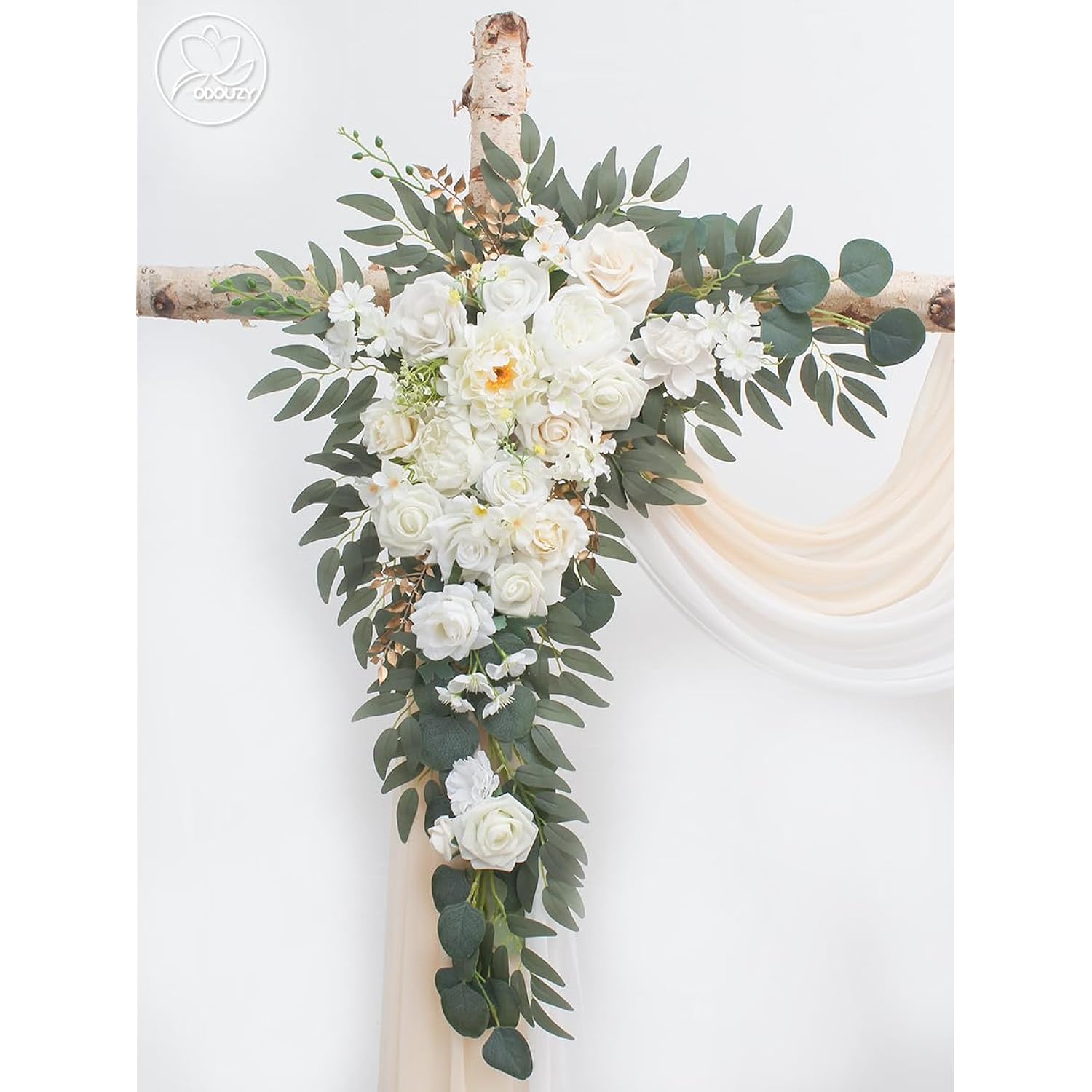 Wedding Arch, Artificial Flowers, Wedding Decor With Drapes (Set Of 4)?Be Suited To Banquet, Party, Wedding Decor Ceremony And Background Decoration (White)