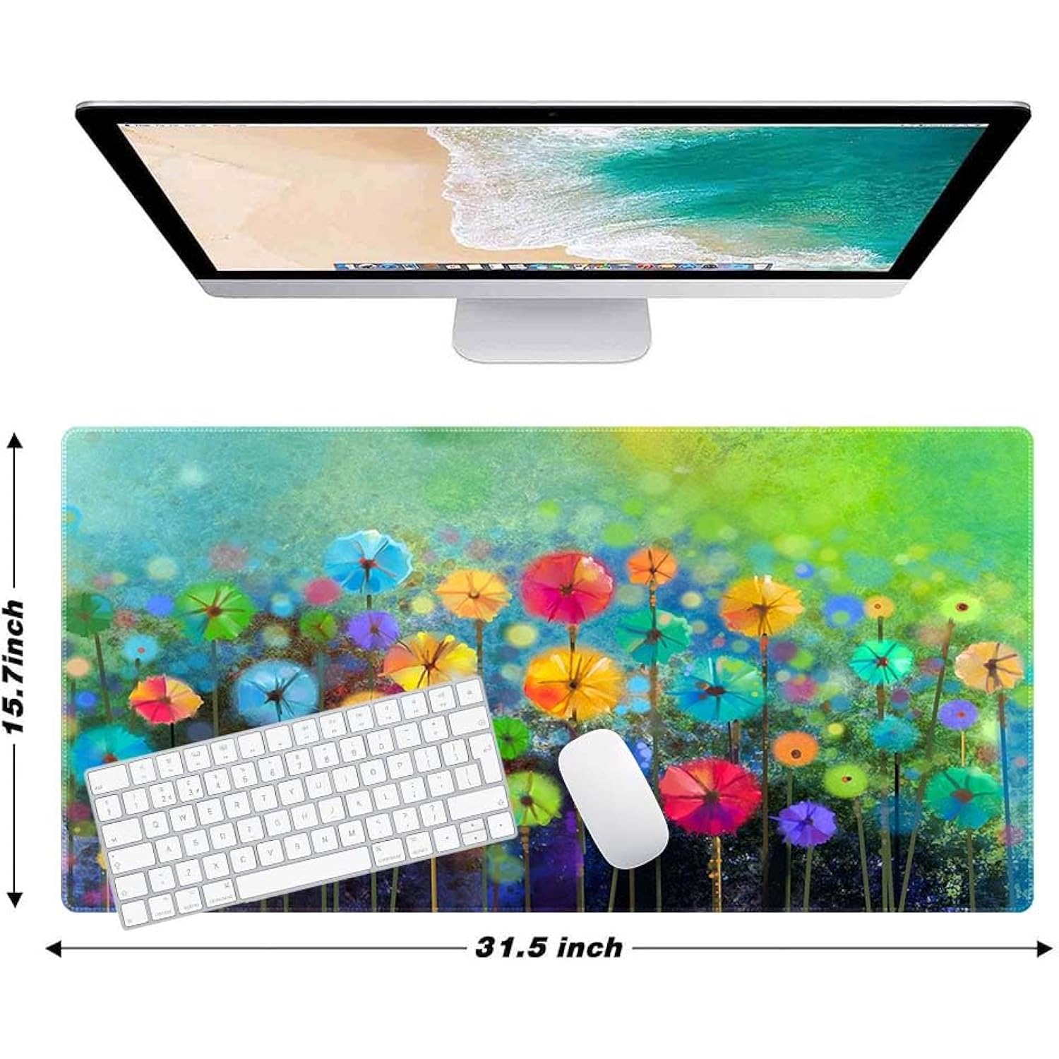 Watercolor Flowers Customized Large Extended Gaming Mouse Pad With Stitched Edges And Non-Slip Rubber Base,Suitable For Office And Home Use,31.5X15.7 Inches