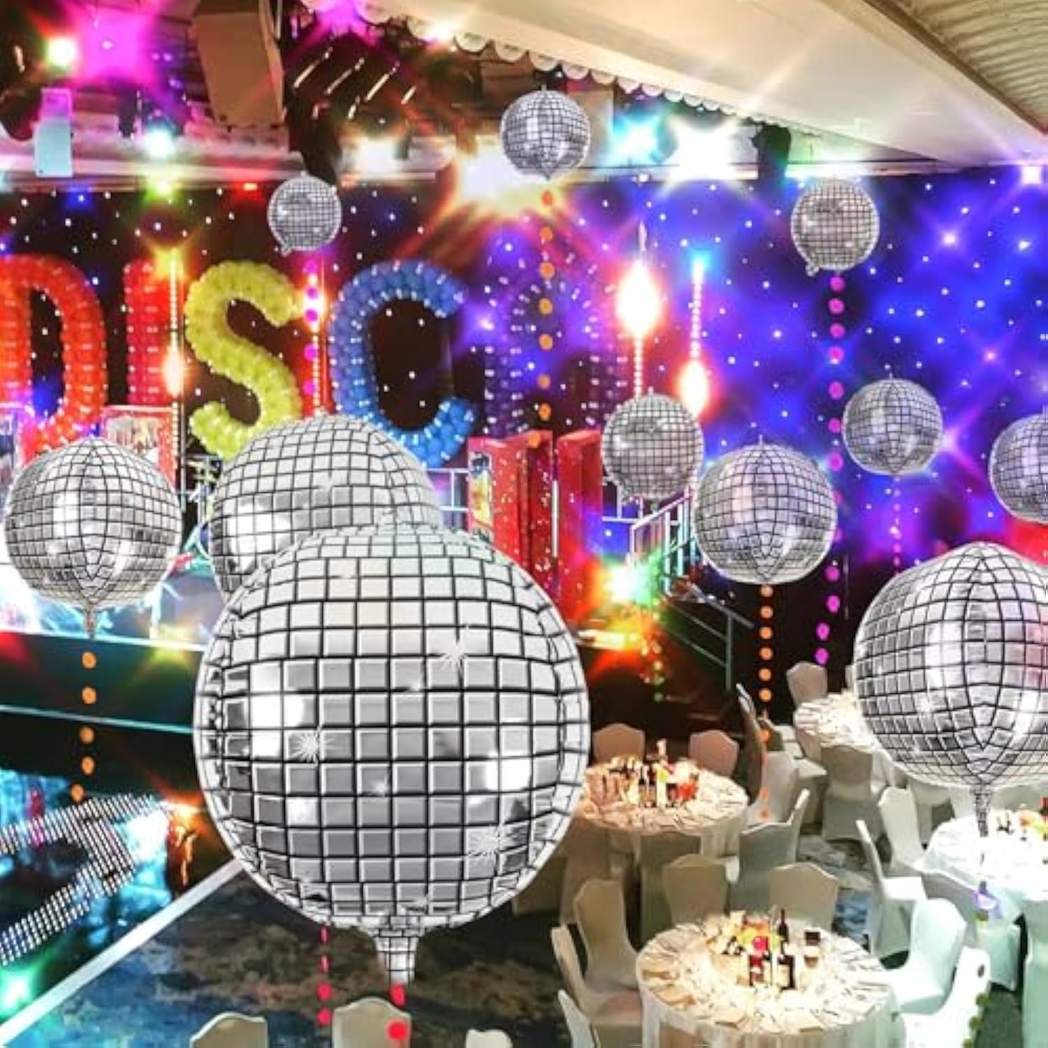 Silver Disco Ball Balloons: 70s Party Decorations, Mylar 20-Piece Set