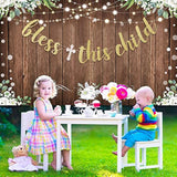 Bless This Child Gold Banner - Boy/Girl Baptism, First Communion, Baby Shower Party Toppers