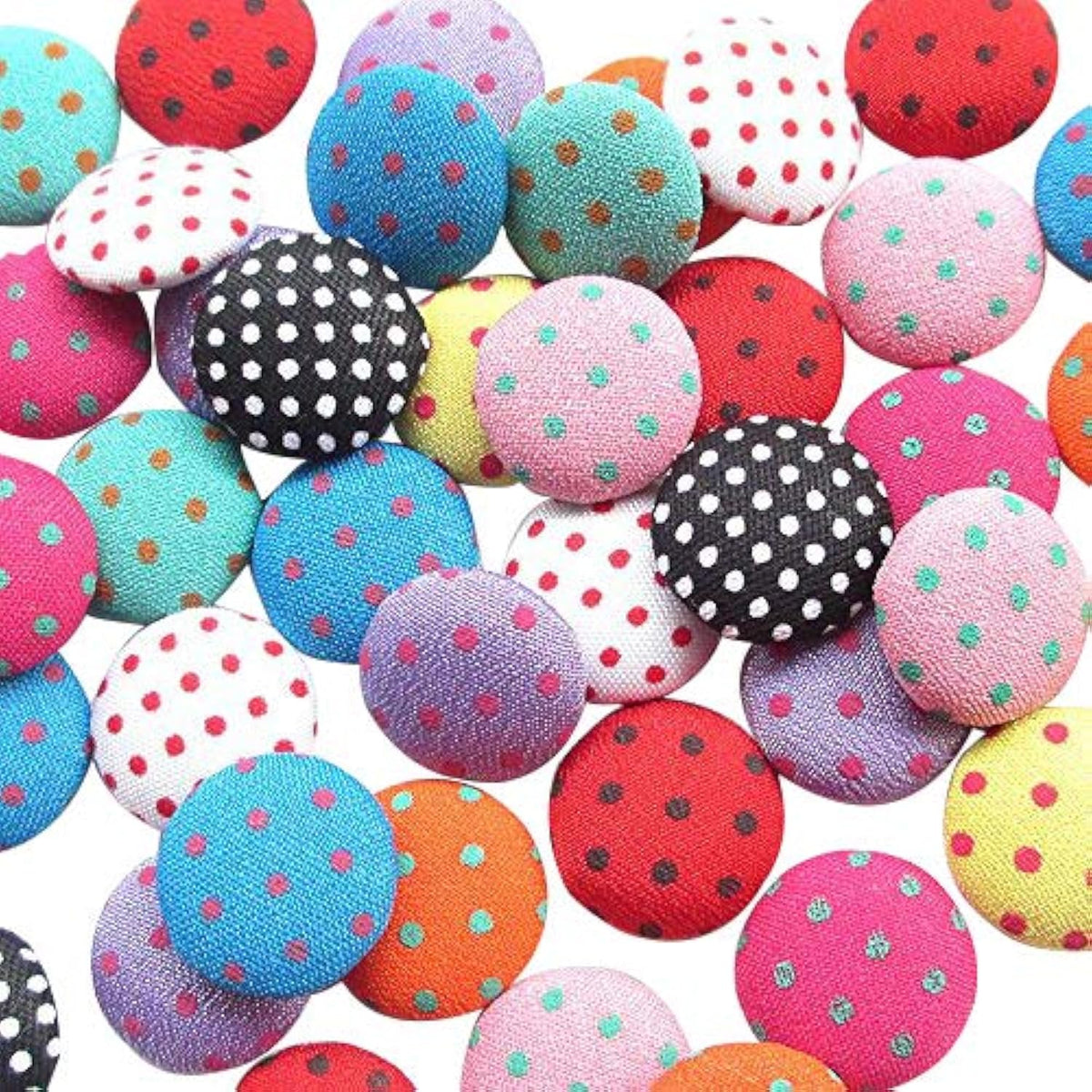 100Pcs 12Mm(1/2") Polka Dot Flatback Fabric Covered Button Scrapbookin