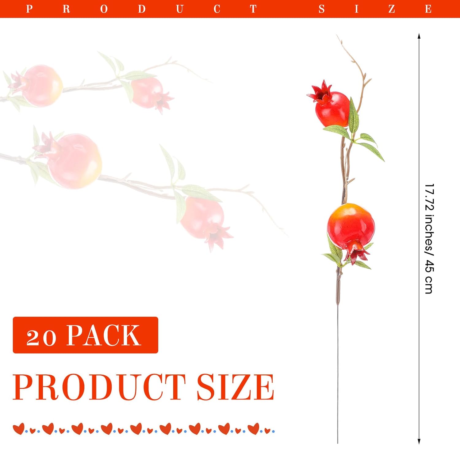 20 Pcs Artificial Pomegranate Branches 17.72'' Tall Faux Pomegranate Flower Stem Orange Fake Berries Branches For Wedding Home Vase Party Decorations