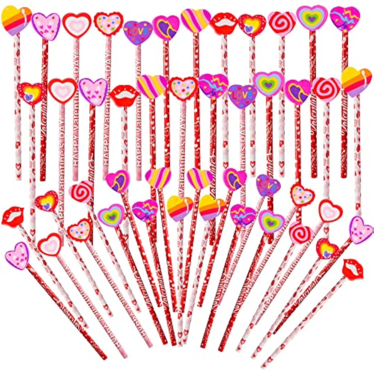 100 Pieces Valentines Cupids Arrow Rose Wood Pencils Wit Giant Love Heart Eraser Assortment Valentines Stationery Pencil For Valentines Party Favors