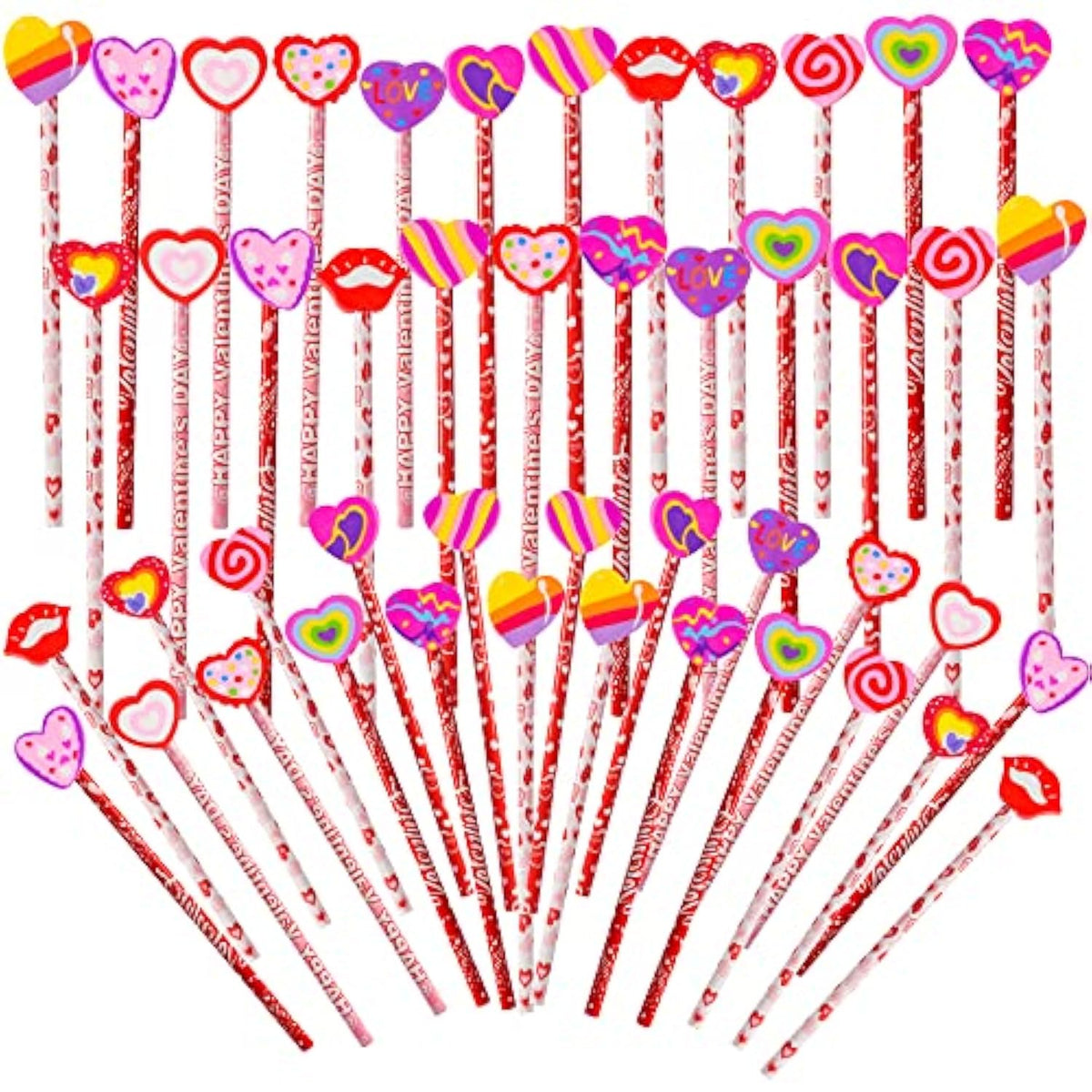 100 Pieces Valentines Cupids Arrow Rose Wood Pencils Wit Giant Love Heart Eraser Assortment Valentines Stationery Pencil For Valentines Party Favors