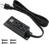 Wall Mount Power Strip 2 Outlets 2 USB Ports 6.56FT Flat Plug Extension Cord Black