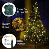 Christmas Light, 33Ft 100 Led Battery Operated String Lights With Auto Timer & 8 Modes, Green Wire Outdoor Waterproof St