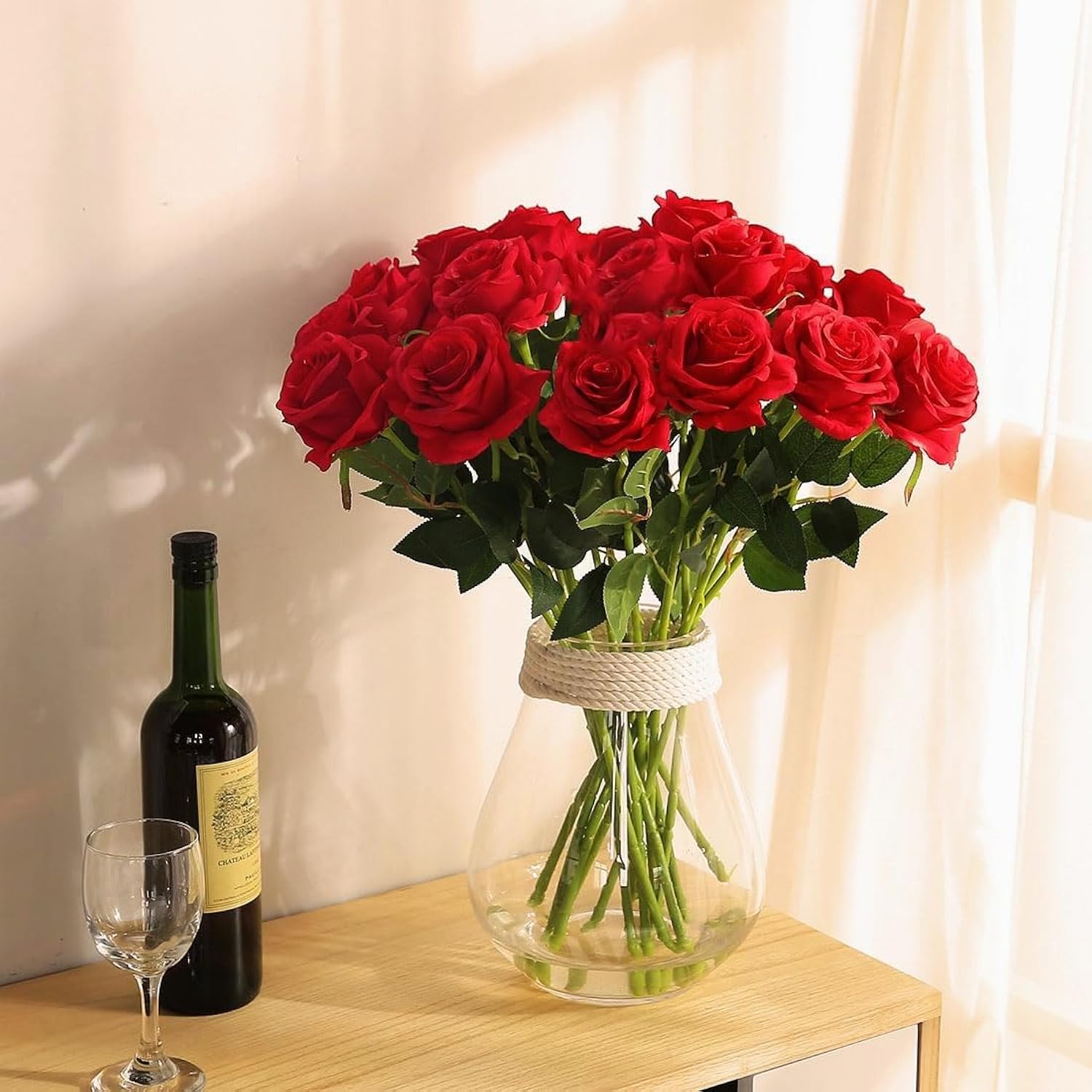 10Pcs Artificial Roses Flowers, Realistic Blossom Roses, Real Touch Silk Rose, Single Fake Flower Long Stem Bouquets For Home Wedding Party Decoration