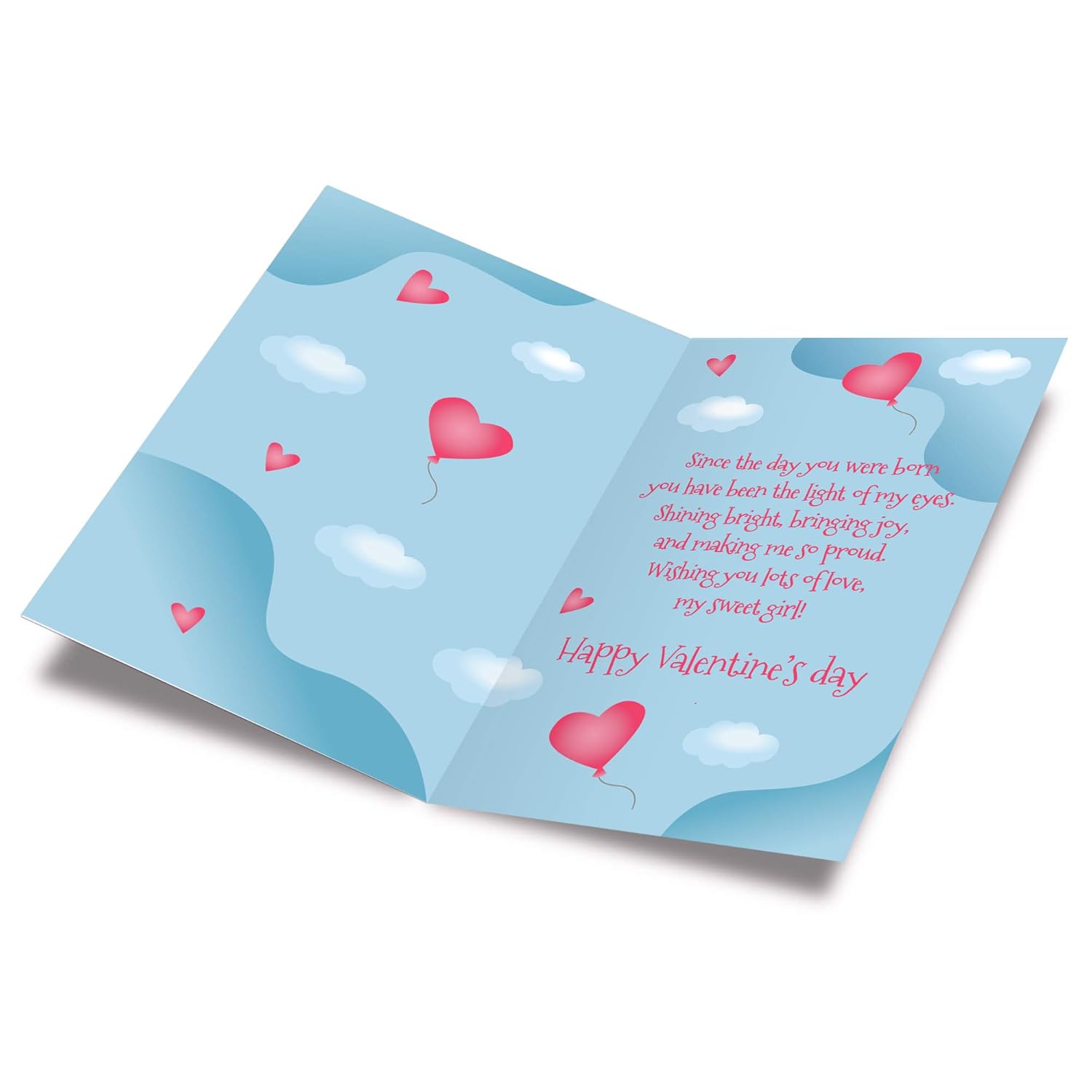 Daughter Valentine'S Day Card, Made In America, Eco-Friendly, Thick Card Stock With Premium Envelope 5In X 7.75In, Packaged In Protective Mailer (Blue With Hearts)