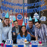 Blue 40Th Birthday Decorations For Men Or Women - Happy 40Th Birthday Banner, 1985 Honeycomb Centerpieces And Hanging Swirls For 40 Years Old Party Supplies