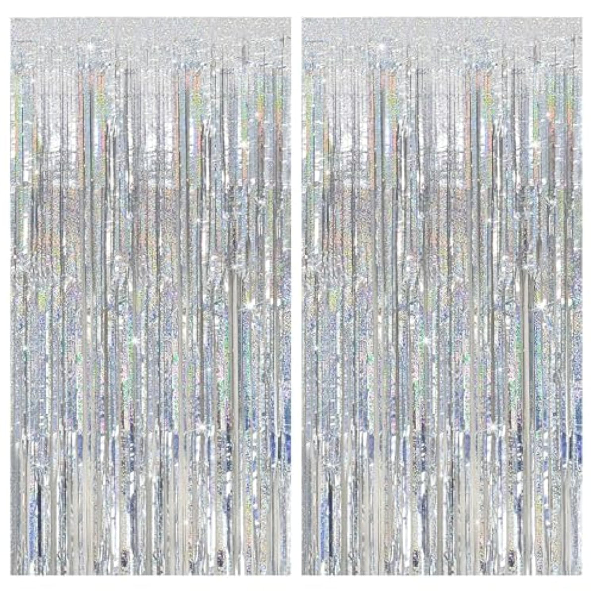 Tinsel Curtain Party Backdrop Silver Birthday Decorations 2 Packs Glitter Foil Fringe Decor Streamers Photo Booth For Christmas Wedding Halloween Graduation Decorations