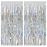 Tinsel Curtain Party Backdrop Silver Birthday Decorations 2 Packs Glitter Foil Fringe Decor Streamers Photo Booth For Christmas Wedding Halloween Graduation Decorations