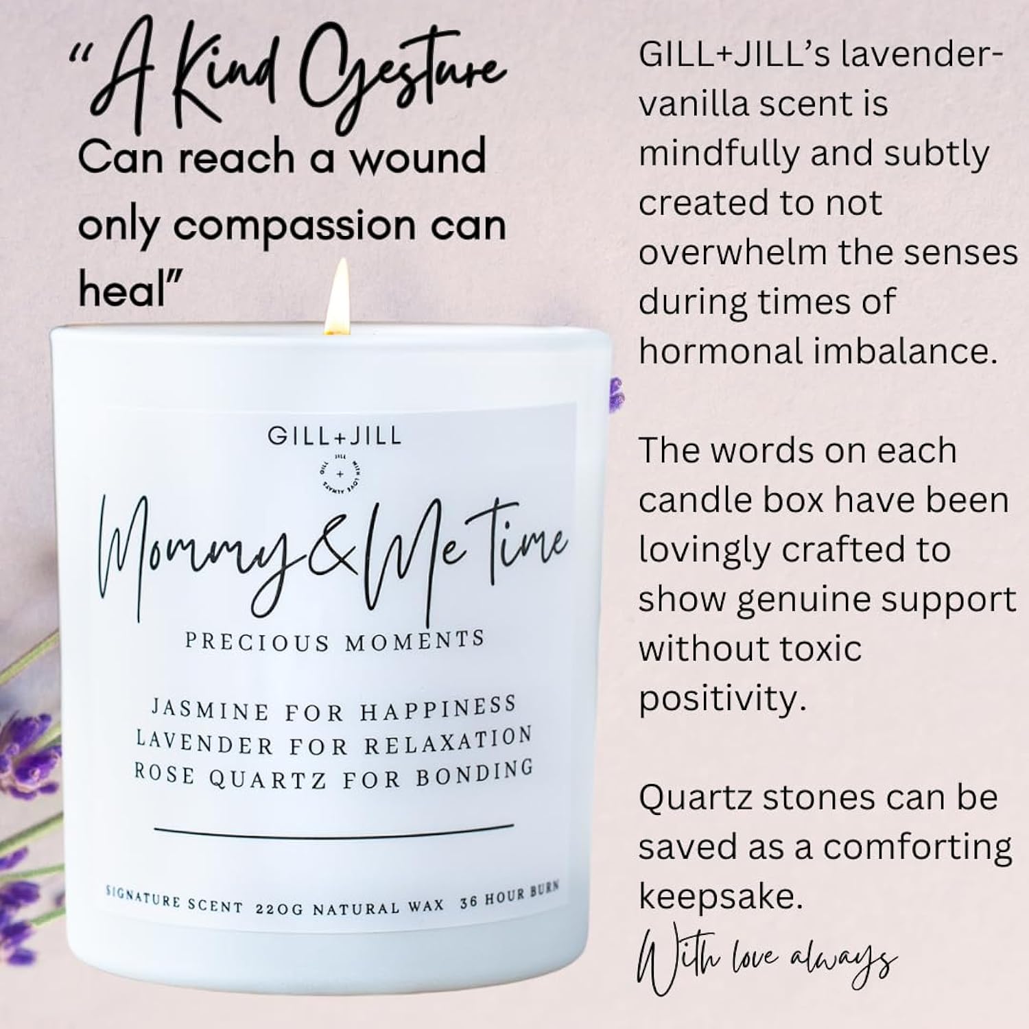 Premium Candle Gifts For New Mom – After Birth Gifts For Women – Postpartum, Baby Shower & Pregnancy Gift For Expecting Mom – Paraffin-Free Natural Soy Wax - Rose Quartz Crystal, Lavender & Jasmine