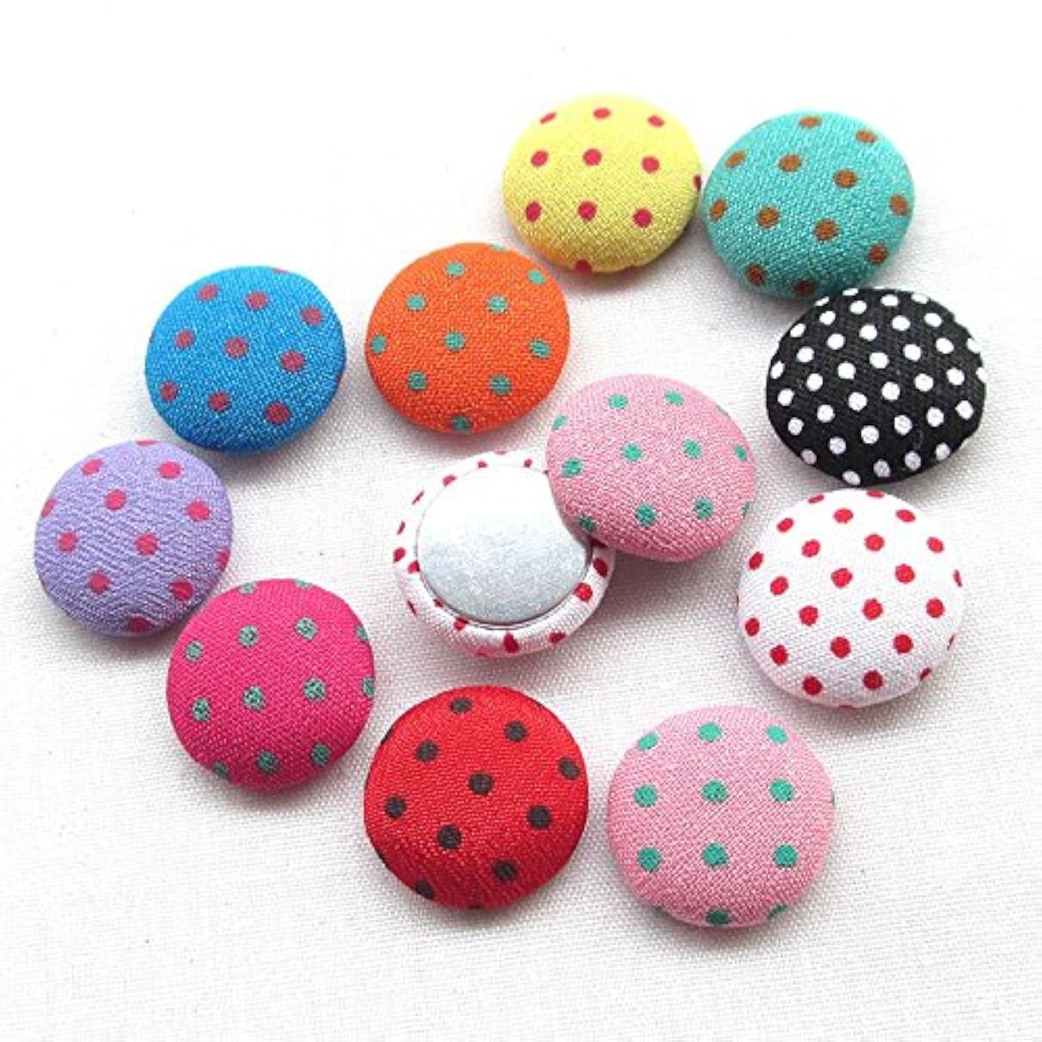 100Pcs 12Mm(1/2") Polka Dot Flatback Fabric Covered Button Scrapbookin
