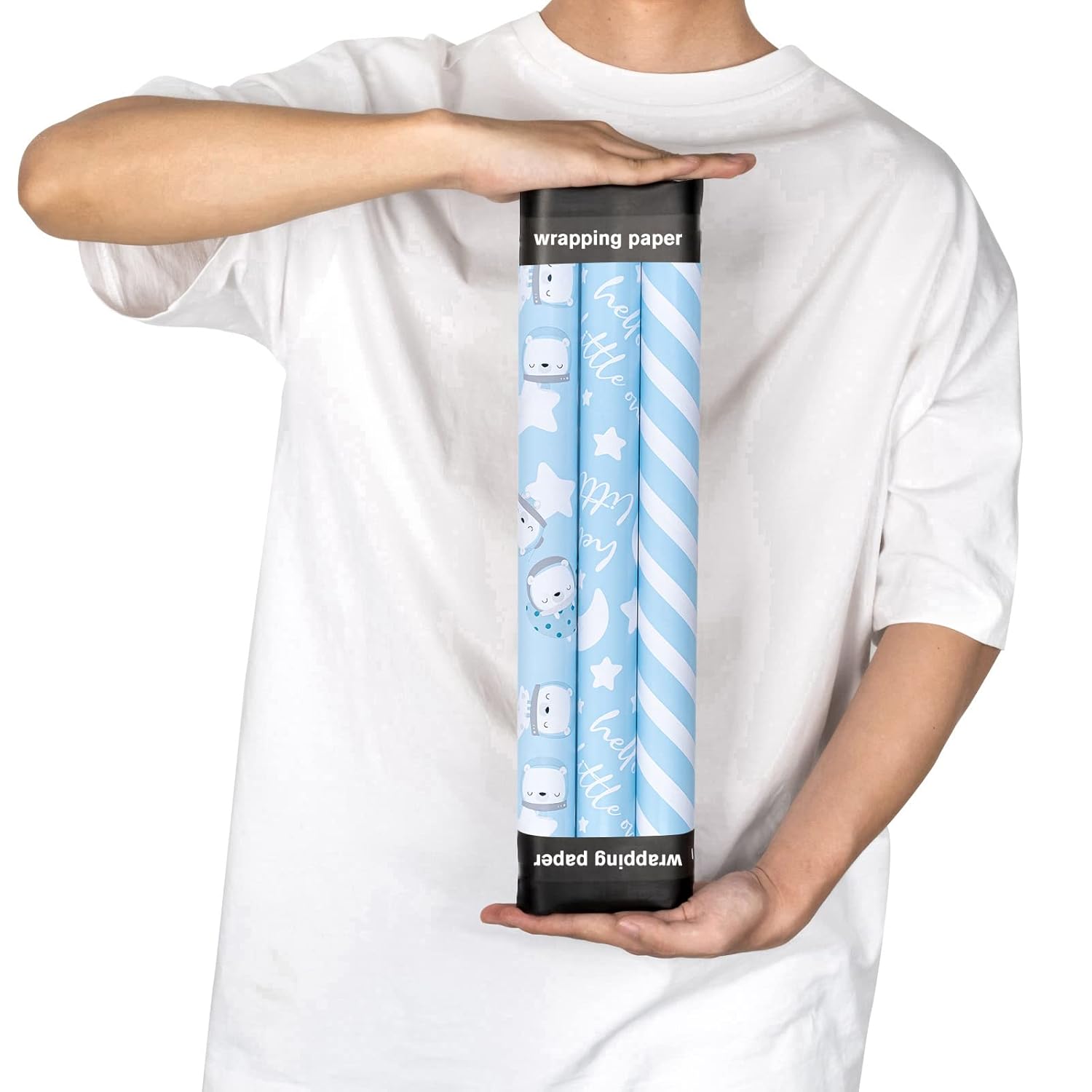 Wrapping Paper Rolls For Baby Shower, Birthday - Mini Roll - 17 Inches X 10 Feet Per Roll, Total Of 3 Rolls, Baby Boy
