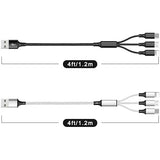 2 Pack 4FT 3 in 1 Multi USB Charging Cable 3A Fast Charger Cord for iPhone Samsung Tablets