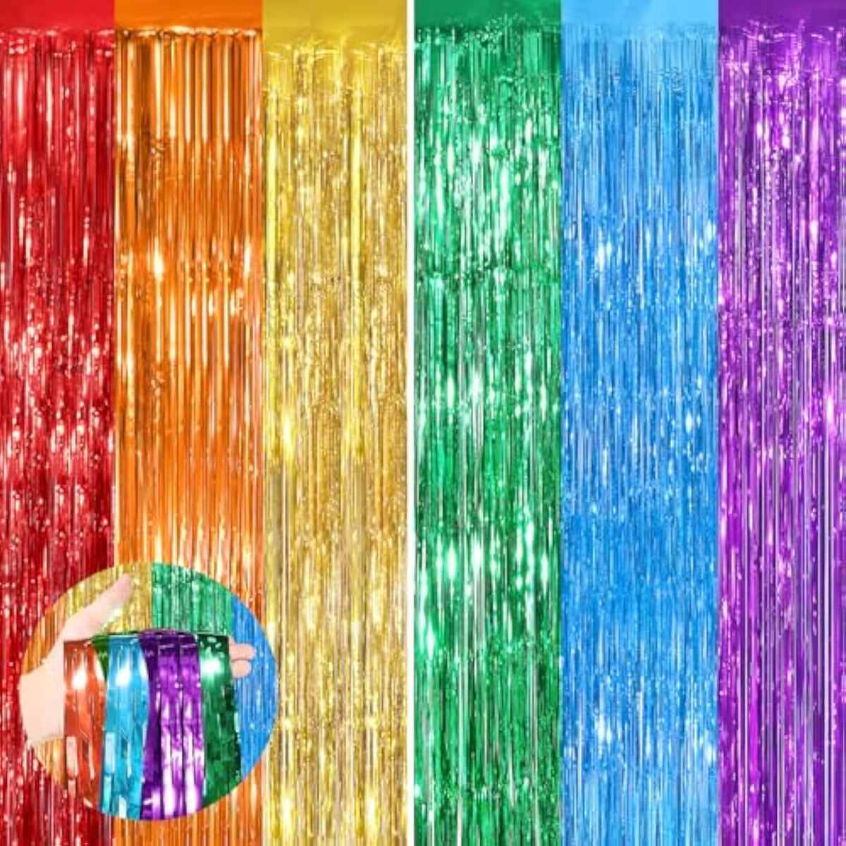 Rainbow Fringe Curtain 2Pack 3.3x8.3ft Foil Backdrop Streamers for Party Decor