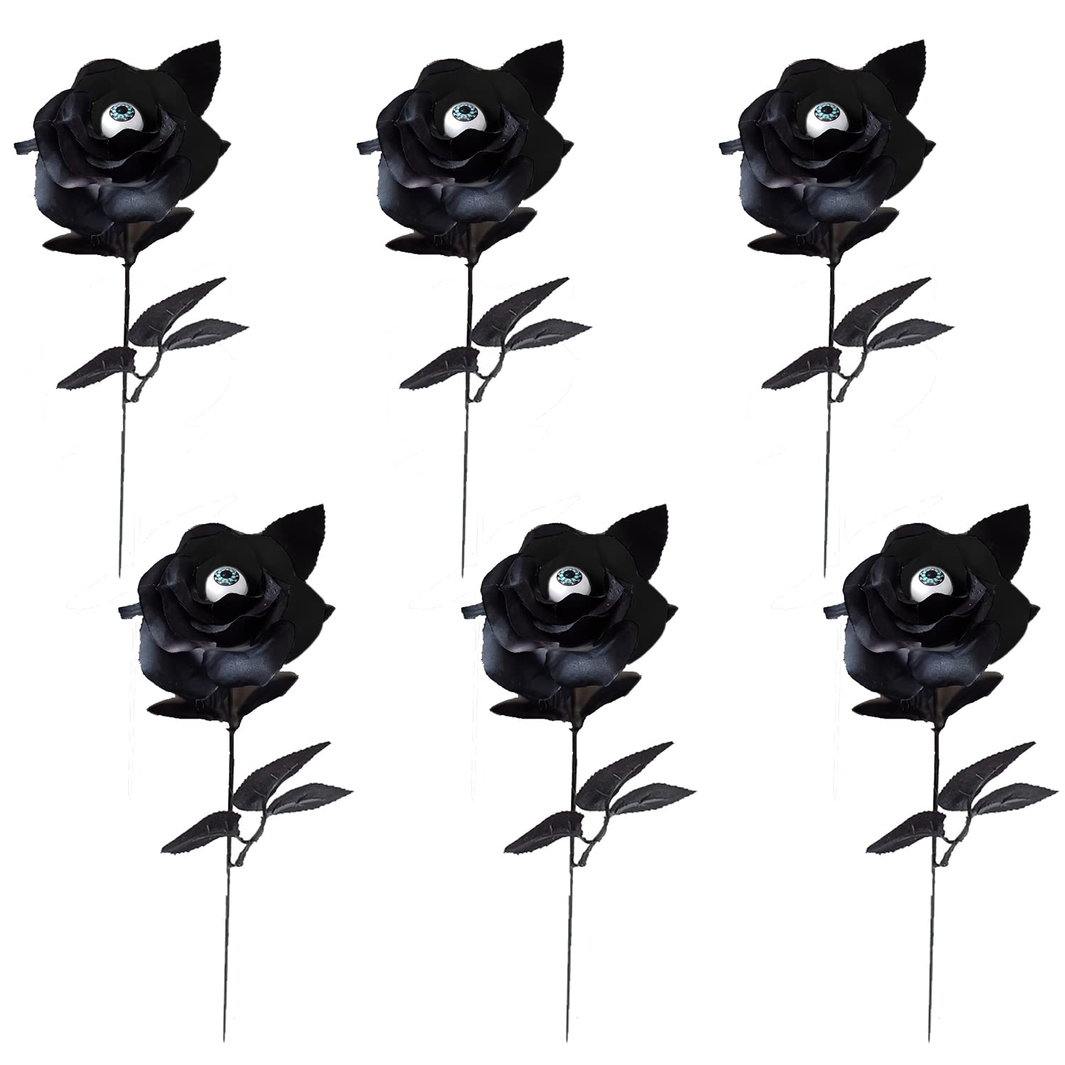 6 Pieces Halloween Faux Rose With Eyeballs Artificial Flowers Roses With Eyeball Halloween Simulation Flower Fake Rose Flowers Artificial Rose Bouquet For Halloween Cosplay Party, Black