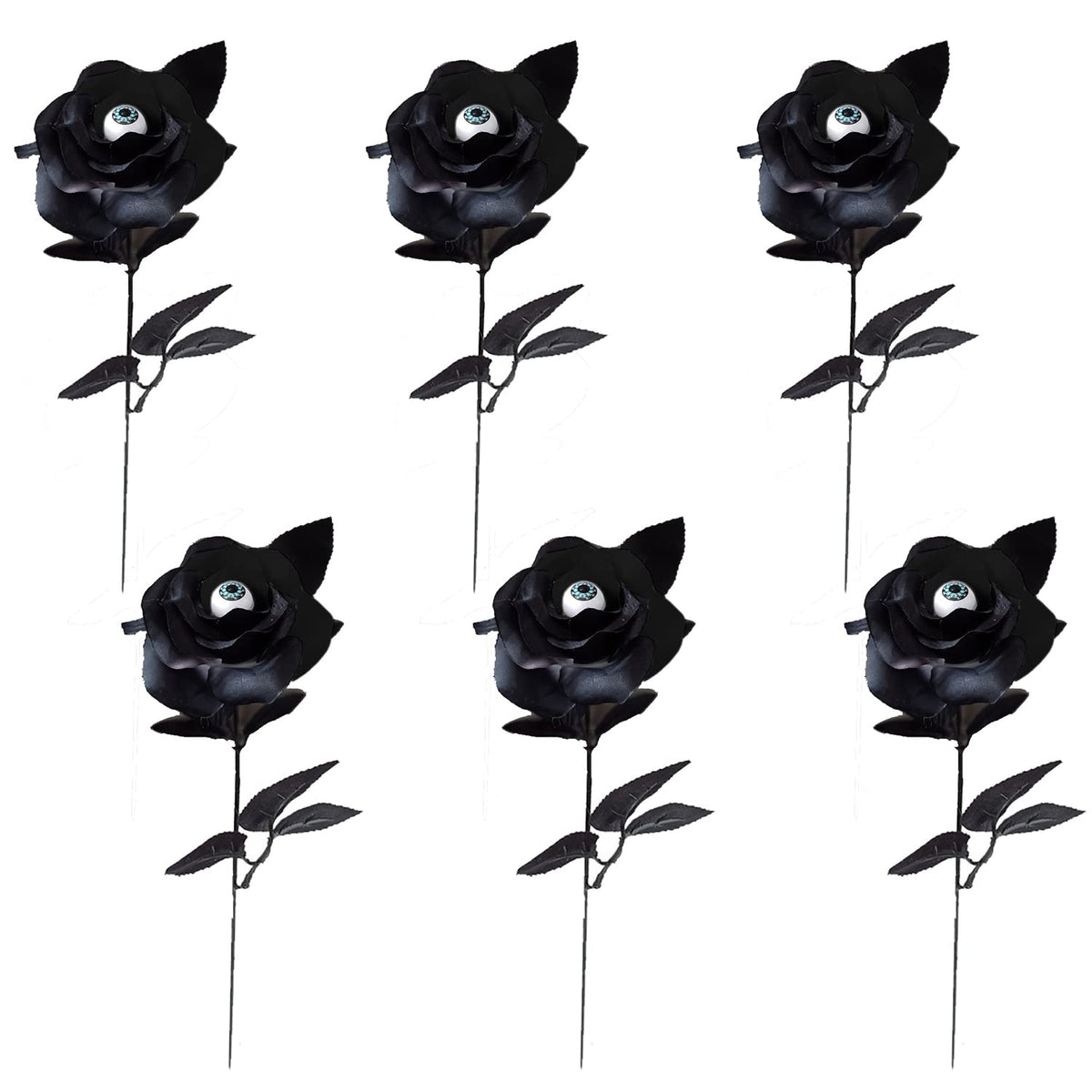 6 Pieces Halloween Faux Rose With Eyeballs Artificial Flowers Roses With Eyeball Halloween Simulation Flower Fake Rose Flowers Artificial Rose Bouquet For Halloween Cosplay Party, Black
