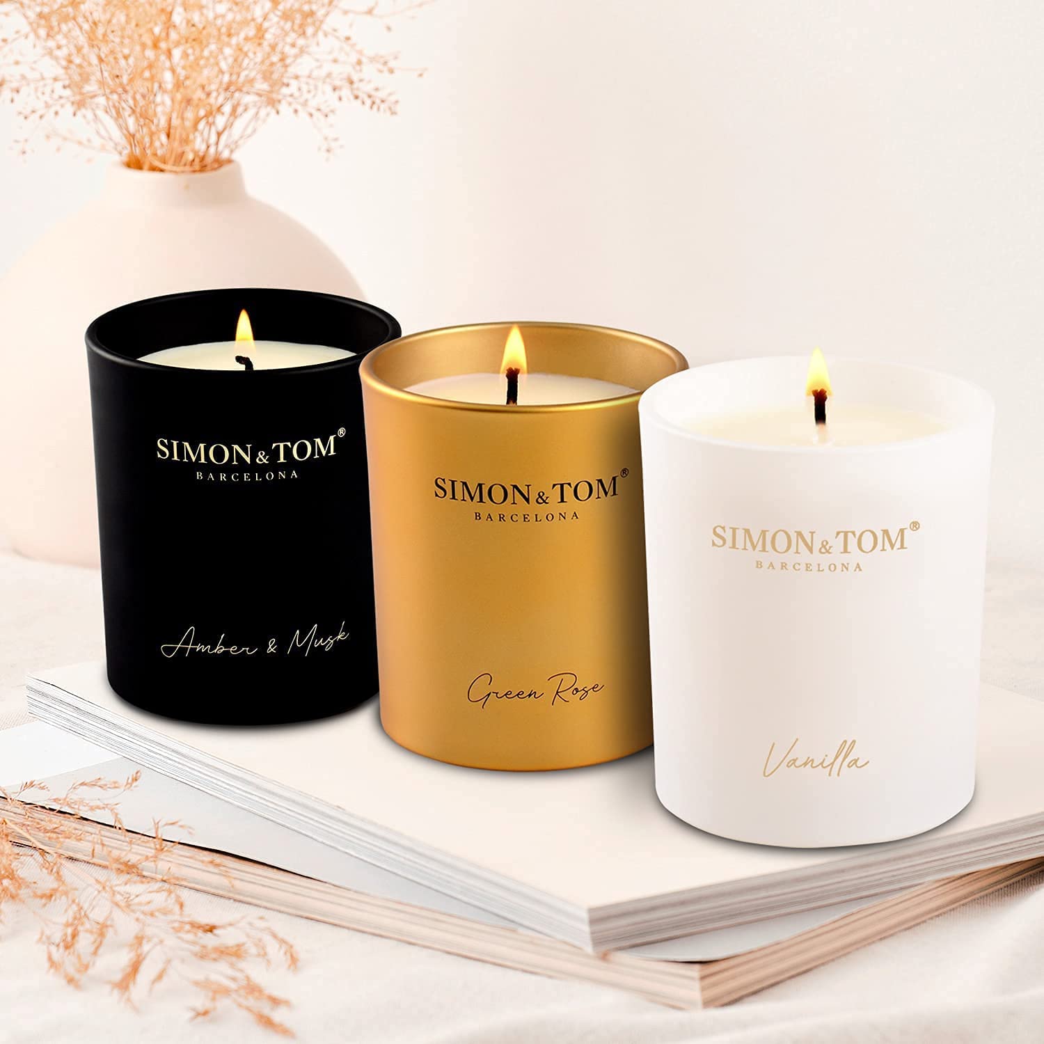 Simon&Tom Highly Scented Premium Green Rose Candle 10 Oz - 100 Hour Burn - Natural Organic Soy Wax - Aromatherapy Glass Candle Jar - Candle Jar With Matte Golden Gift Box For Home & Office - Vegan