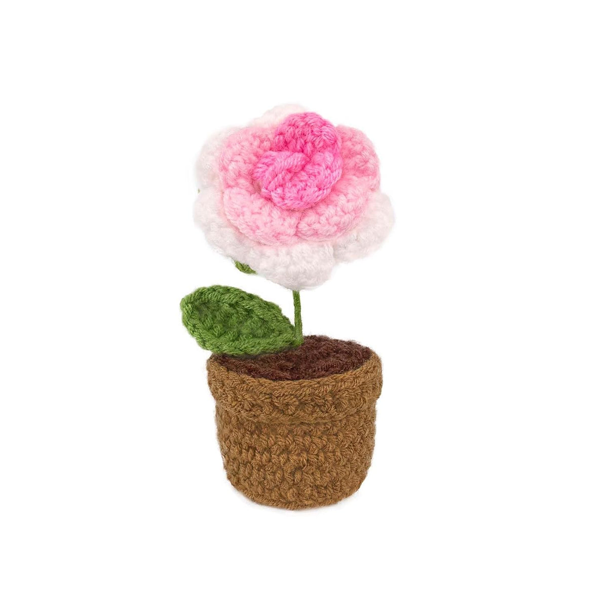 Handmade Crochet Flowers,Small Potted Knitted Desk Decorations Home Decoration Car Dashboard Decorations Crochet Artificial Flower (Pink Rose)