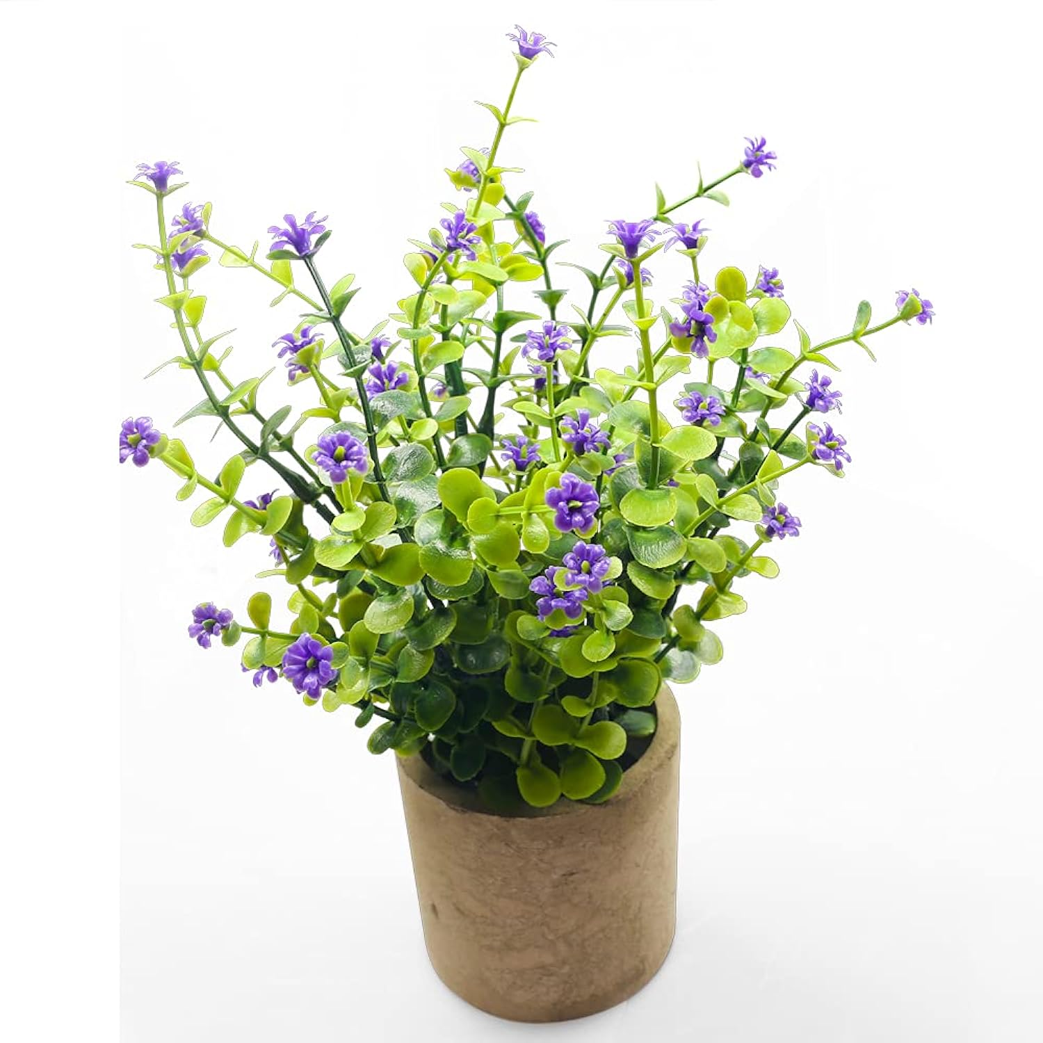 Artificial Mini Potted Plants Fake Plastic Milan Flower For Farmhouse Living Room Bathroom Office Desk Shelf Home Greenery Decoration (Purple)