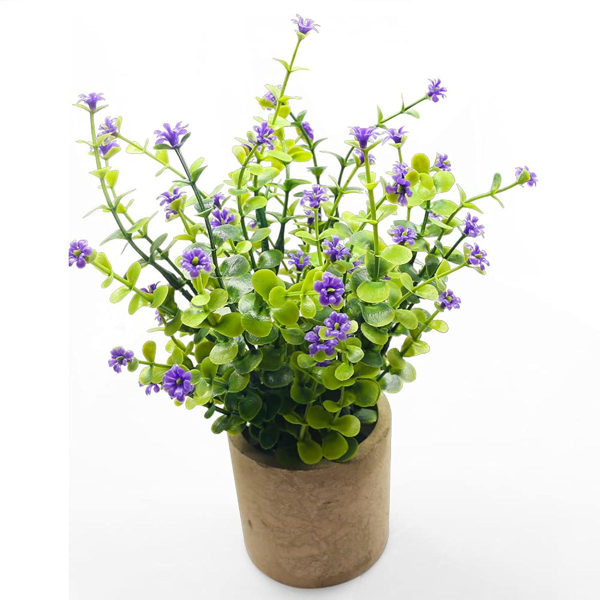 Artificial Mini Potted Plants Fake Plastic Milan Flower For Farmhouse Living Room Bathroom Office Desk Shelf Home Greenery Decoration (Purple)