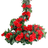 Rose Garlands Artificial Rose Vines, 4Pcs(28.8Ft) Fake Silk Flower Garland With Greenery Plants Wedding Hanging Flower Vines Garlands For Home Office Arch Garden Decoration (Red)