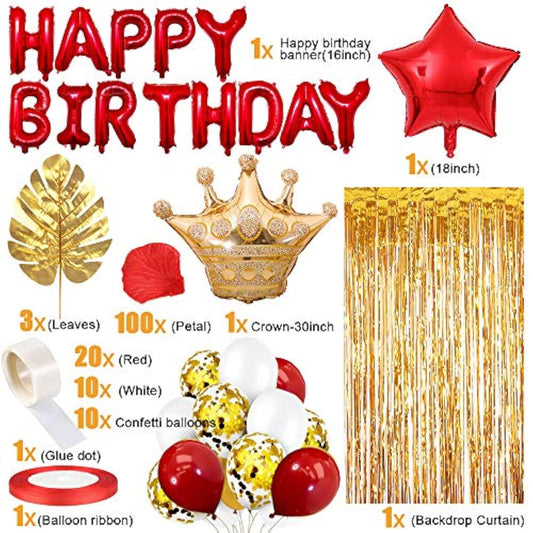 Red Gold Birthday Decorations, Red Party Decorations, White Gold Confetti Balloons Gold Curtain For Independence Day Baby Shower Wedding Birthday Anniversary Bachelorette Party Decorations