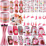 140 Pcs Cowgirl Party Favors Include Cowgirl Drawstring Backpacks Bracelets Books Badges Keychains Pink Pencils Pink Horse Stickers Tattoo Stickers For Disco Western Birthday