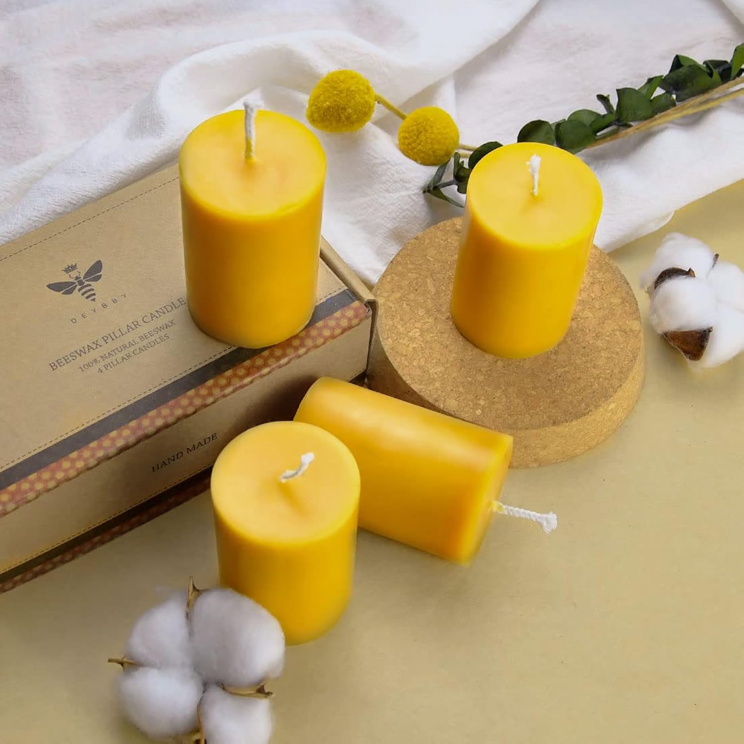 Natural Beeswax Pillar Candle 2X3 Inch Set Of 4, Dripless Smokeless Pure Brown Raw Beeswax Candle With Natural Scent For Prayer Home Relaxation,80 Hours Burning In Total
