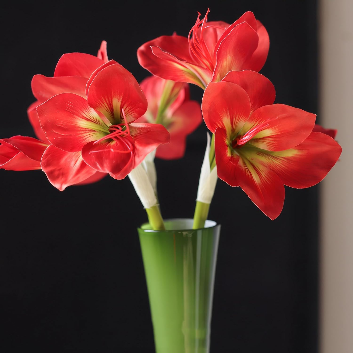 21.5" Artificial Amaryllis Flowers Red Fake Silk Flowers Faux Belladonna Lily For Home Office Hotel Decoration Wedding Centerpiece Bouquet1(3Pcs,Red)