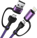 4 in 1 60W USB C Lightning Charging Cable 6FT MFi Certified Fast Charging Cord