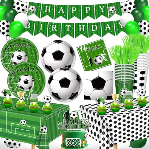 2026 World Soccer Party Decorations, 143Pcs Soccer Cup Birthday Party Supplies-Serves 24 with Plates and Napkins Tablecloth Birthday Banner for World Soccers Sports Theme Birthdays Decorations