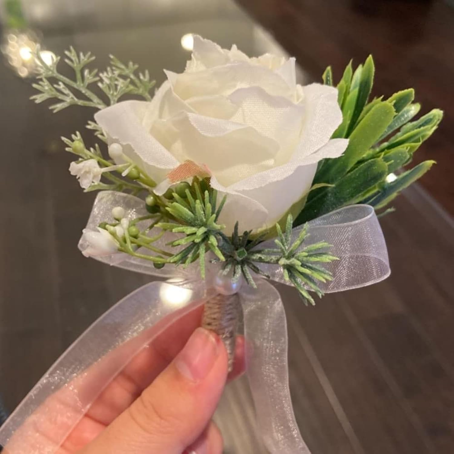 Rose Corsage And Boutonniere Set, 2Pcs Handmade Artificial Flower Bride Wrist Corsage Wristlet Bracelets Wristband Men Boutonniere For Wedding Prom Suit Decorations (A-1 Boutonniere & 1 Wrist Corsage)